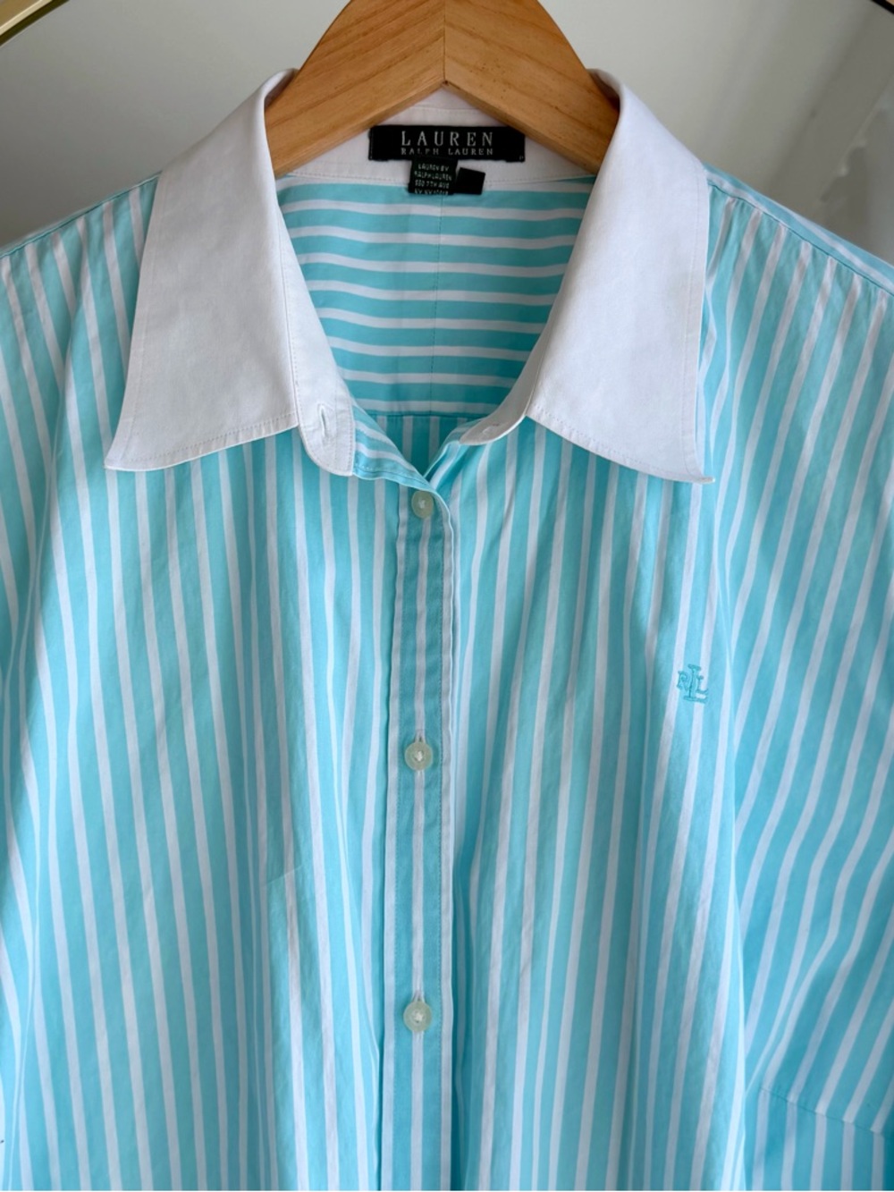 Ralph Lauren Aqua and White Striped Dress Shirt